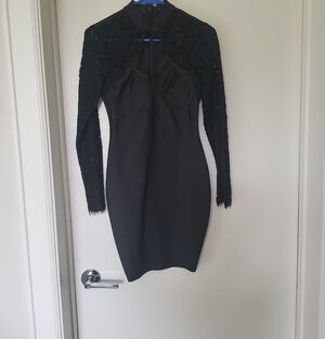 Fashion Nova Black Lace Long-Sleeve Bodycon Dress